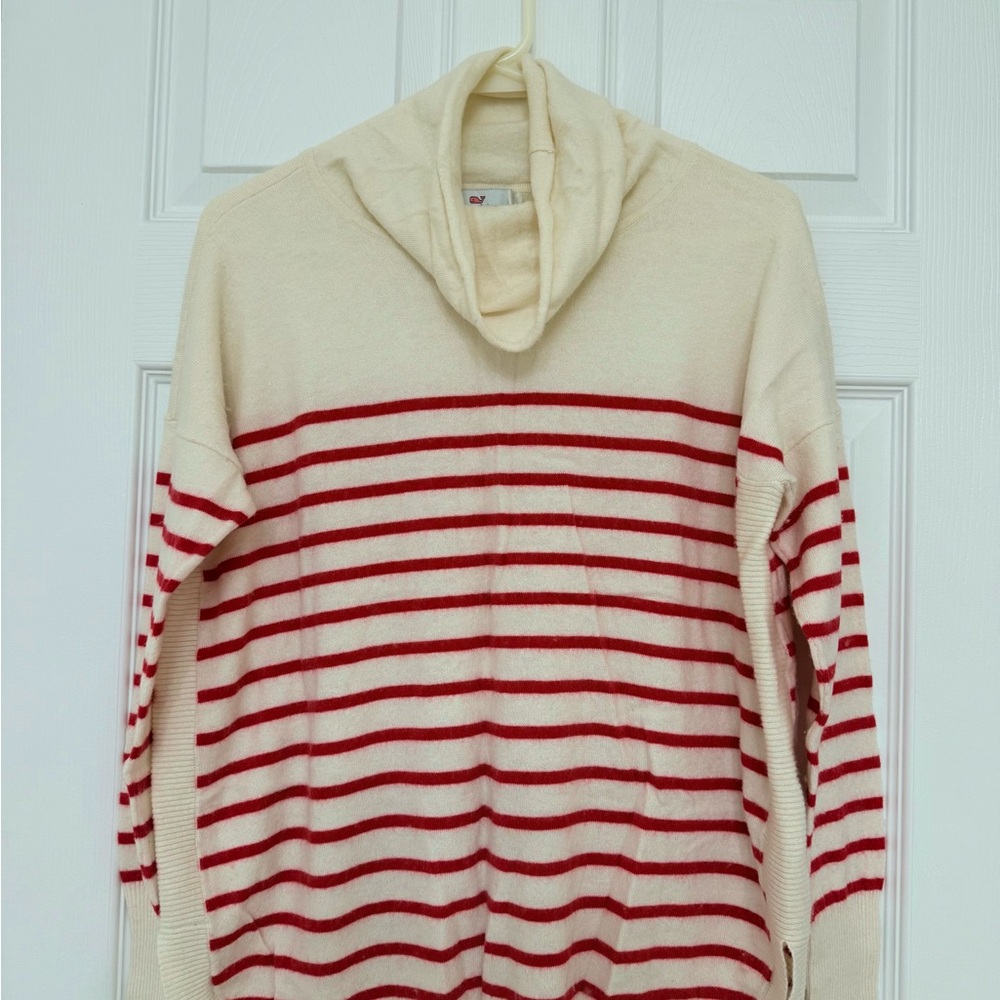 Vineyard Vines Red and Cream Striped Turtleneck Sweater